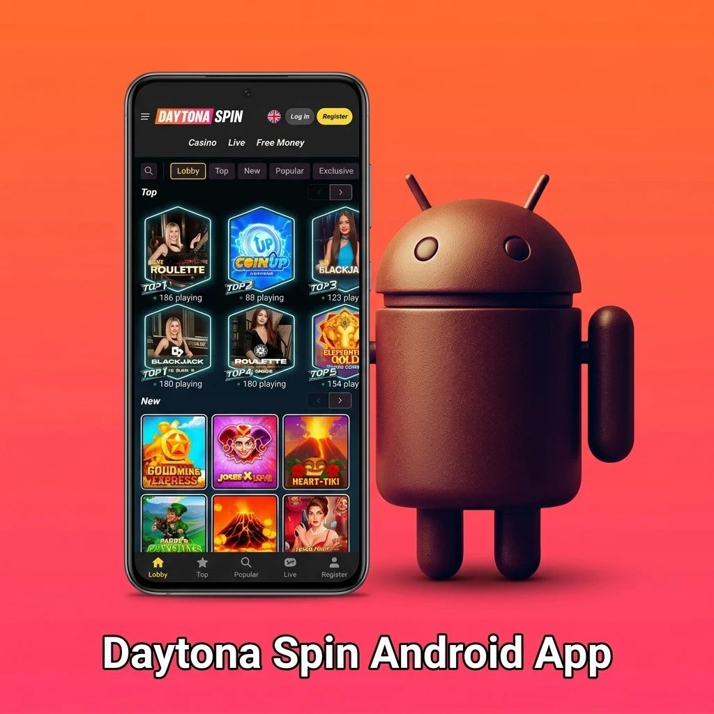 Daytona Spin Android app available for free download, offering mobile betting and casino games on the go