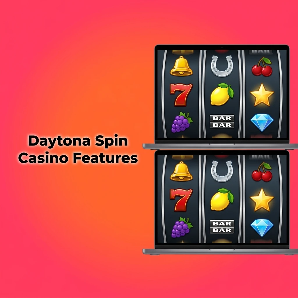 Daytona Spin Casino features including 14 payment options, mobile app, 255% welcome bonus, wide game selection and UK support