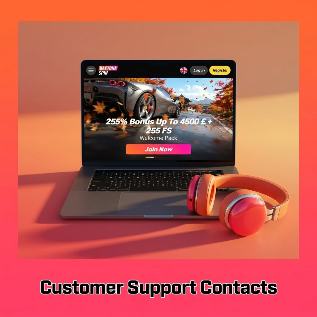 Daytona Spin customer support channels including live chat, email, and Help Centre for deposit issues