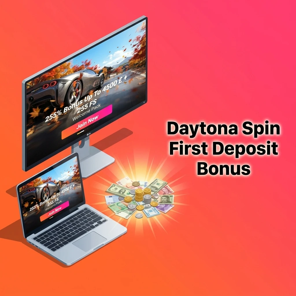 Daytona Spin first deposit bonus 255% up to £1,500 plus 100 Free Spins for UK players