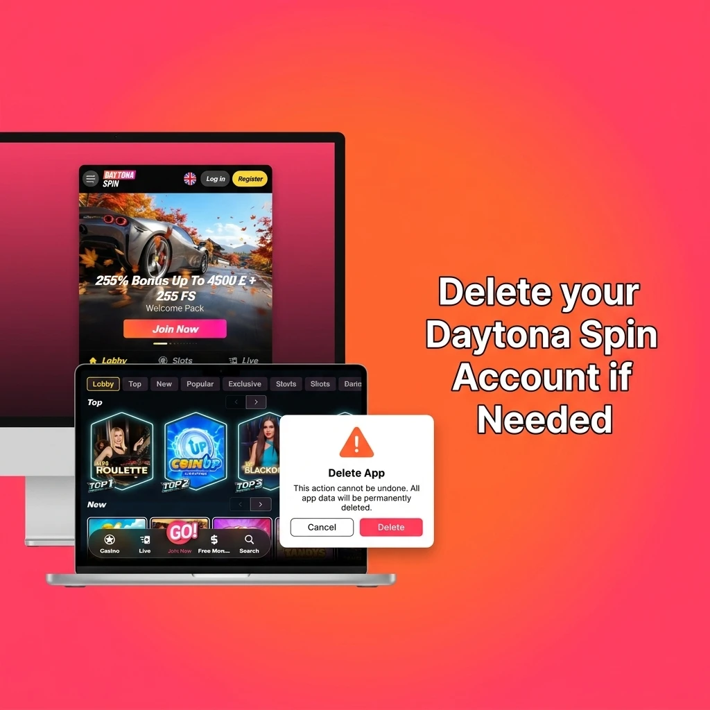Steps to delete your Daytona Spin account via settings or customer support, including identity verification and balance withdrawal tips