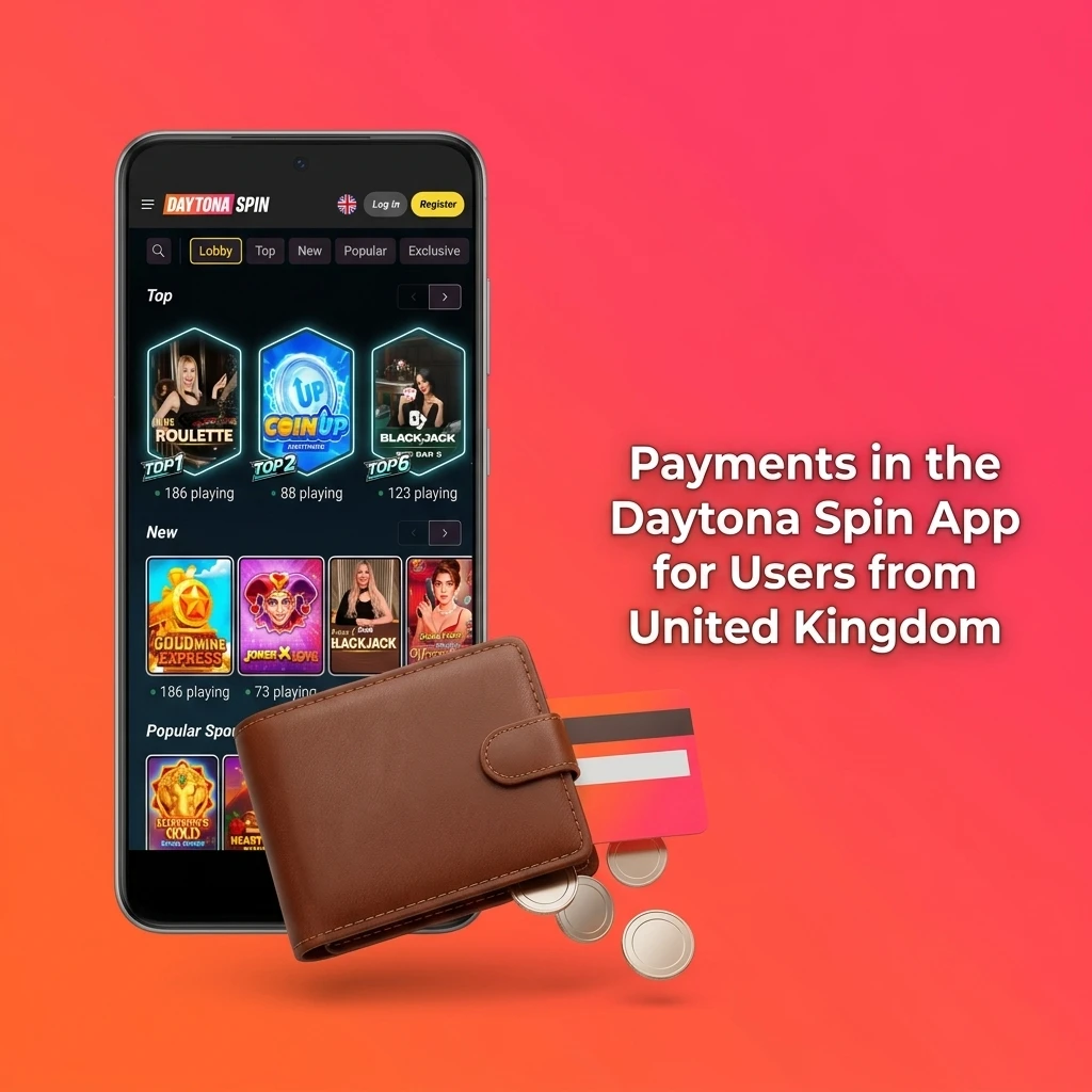 Daytona Spin app payment methods for UK players including Visa, Monzo, Revolut, Bitcoin and other cryptocurrencies