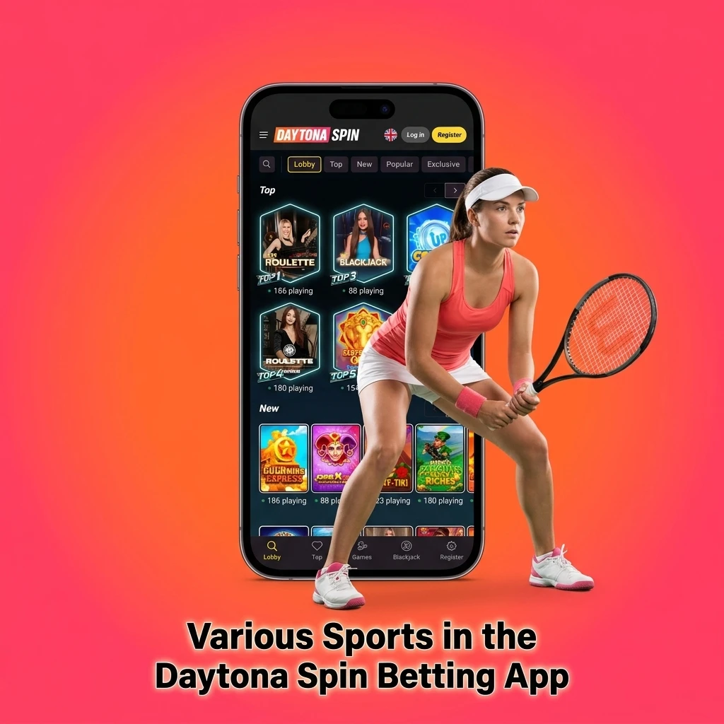 Daytona Spin betting app sports selection including football, basketball, tennis, cricket, rugby, eSports and more