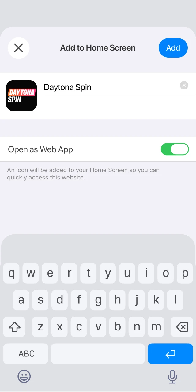 Save the shortcut to your screen for quick Daytona Spin App access.