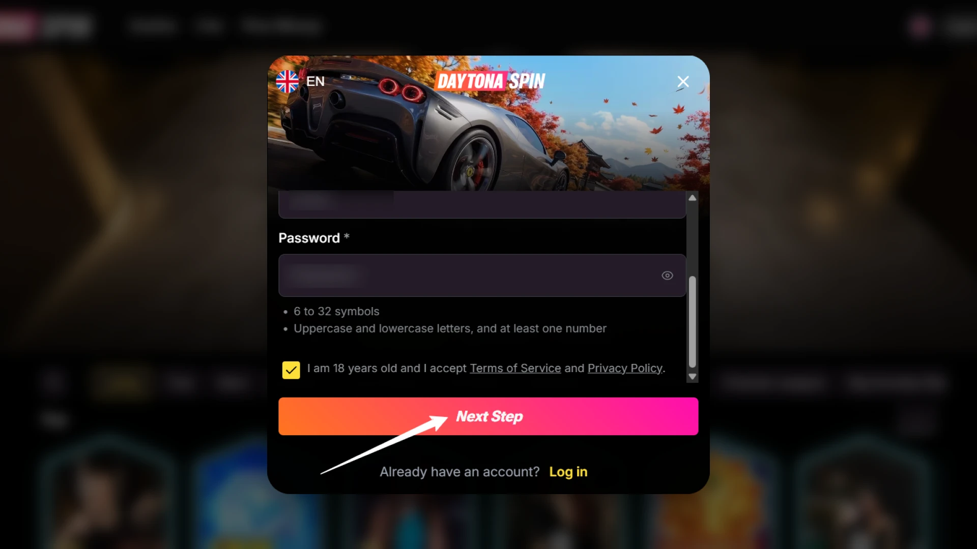 Register for a new account at Daytona Spin Casino Online today.