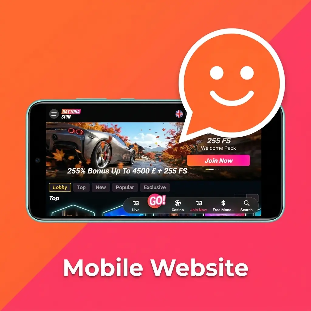 Daytona Spin mobile website optimised for UK users with sports betting, casino games, and account management on smartphones and tablets
