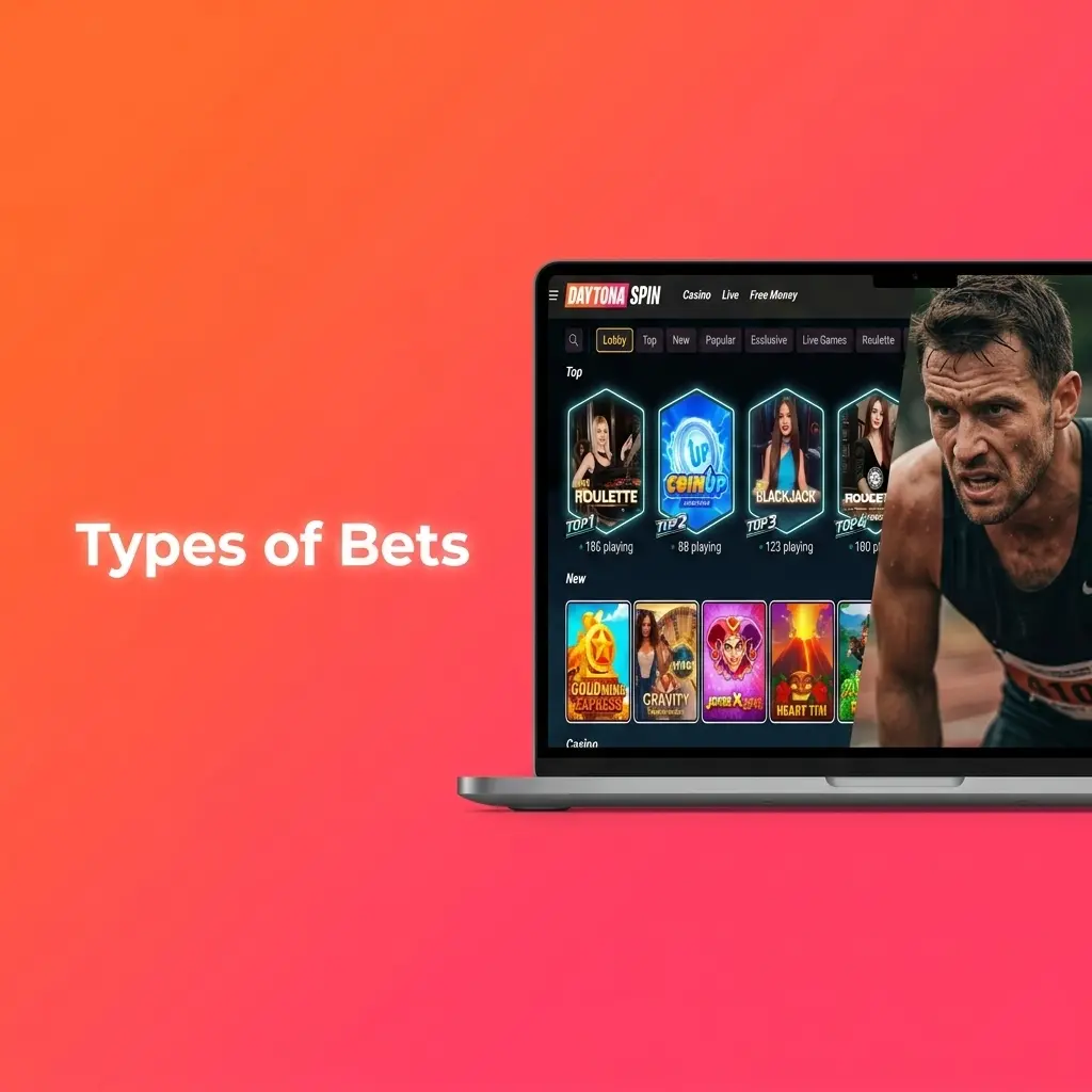 Diagram showing Single, Express Accumulator, and System bet types available on Daytona Spin sportsbook