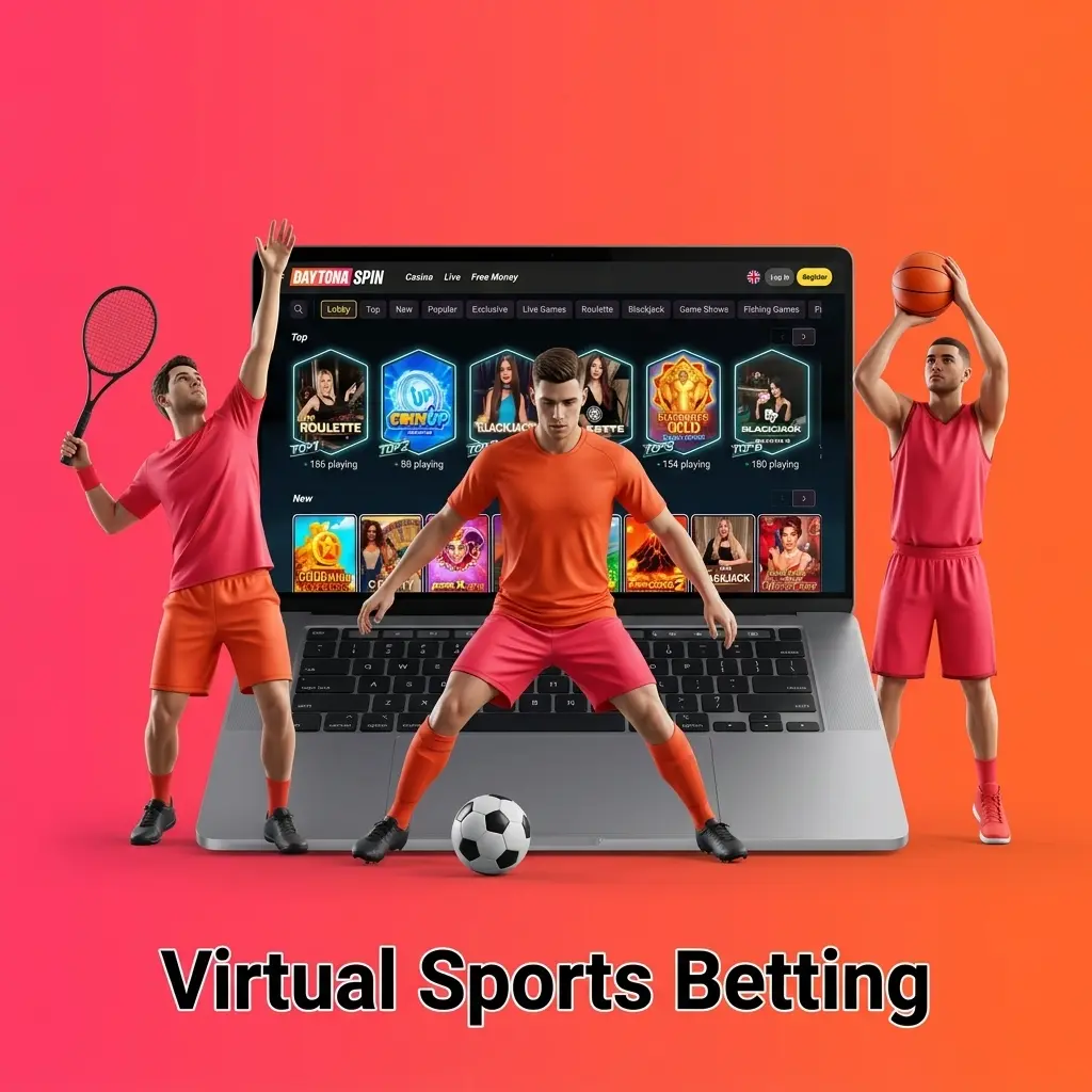 Virtual sports betting on Daytona Spin including football, horse racing, tennis and basketball simulated by RNG