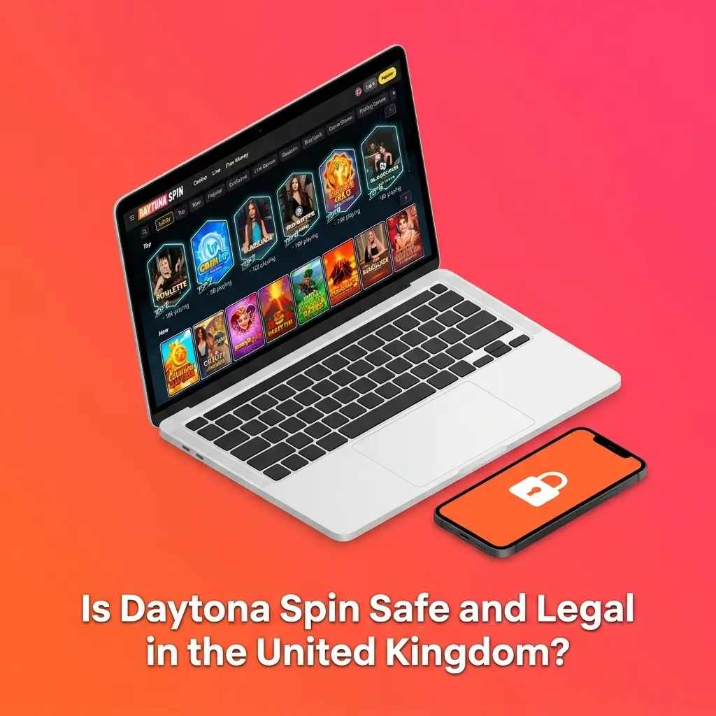Daytona Spin casino website showing SSL security badge and UK gambling licence details for player safety
