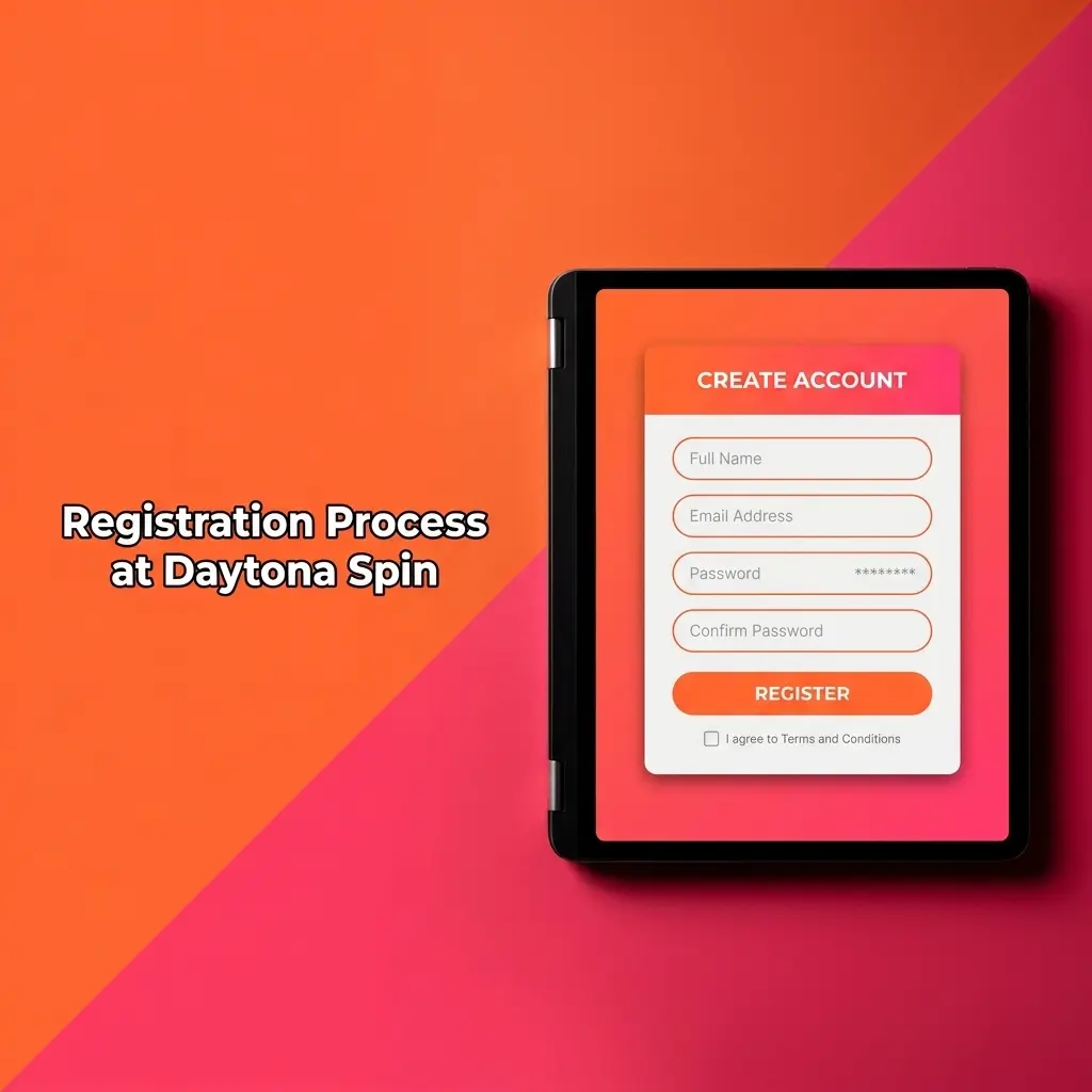 Step-by-step Daytona Spin registration process showing account creation form for UK players with sports betting and casino access