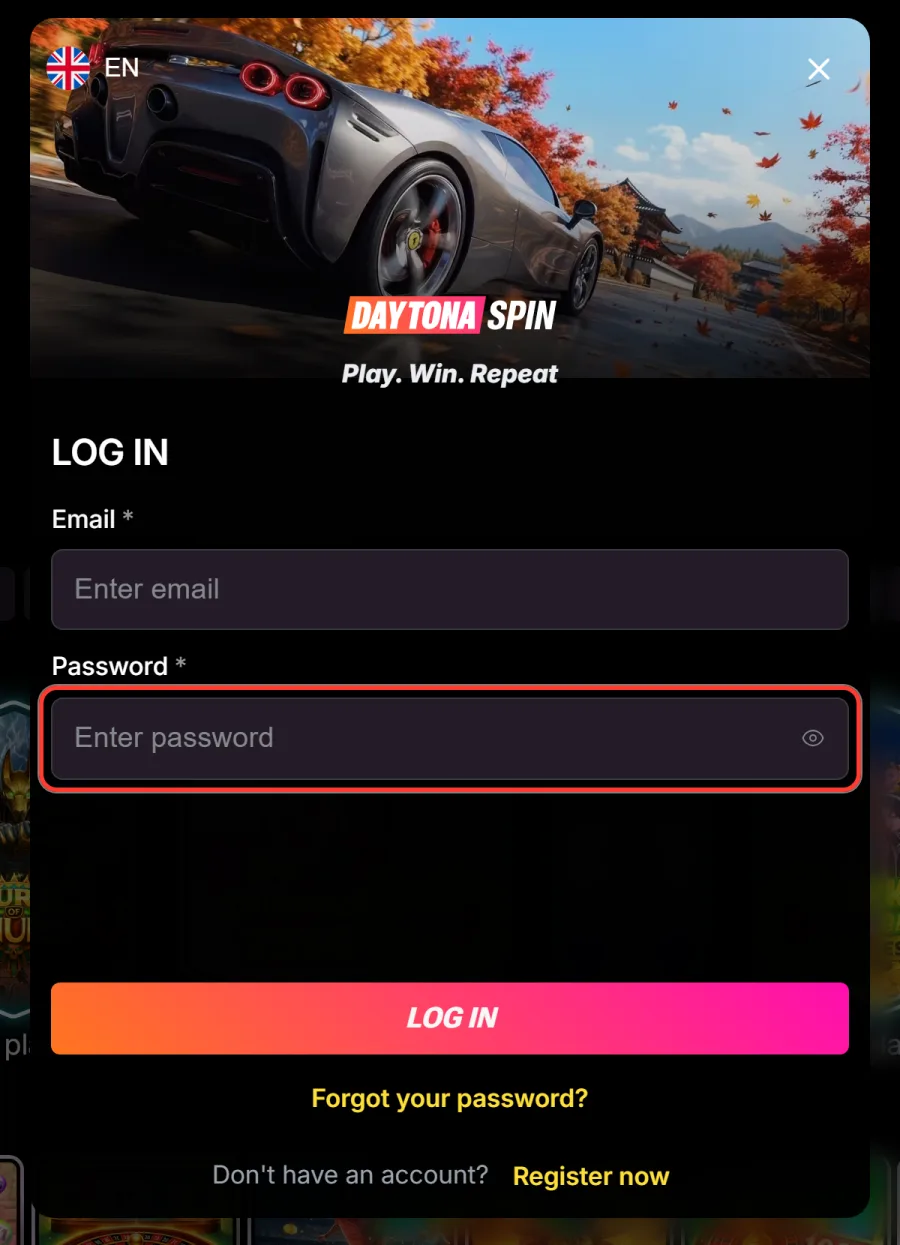 Password field with the show password icon in the login window